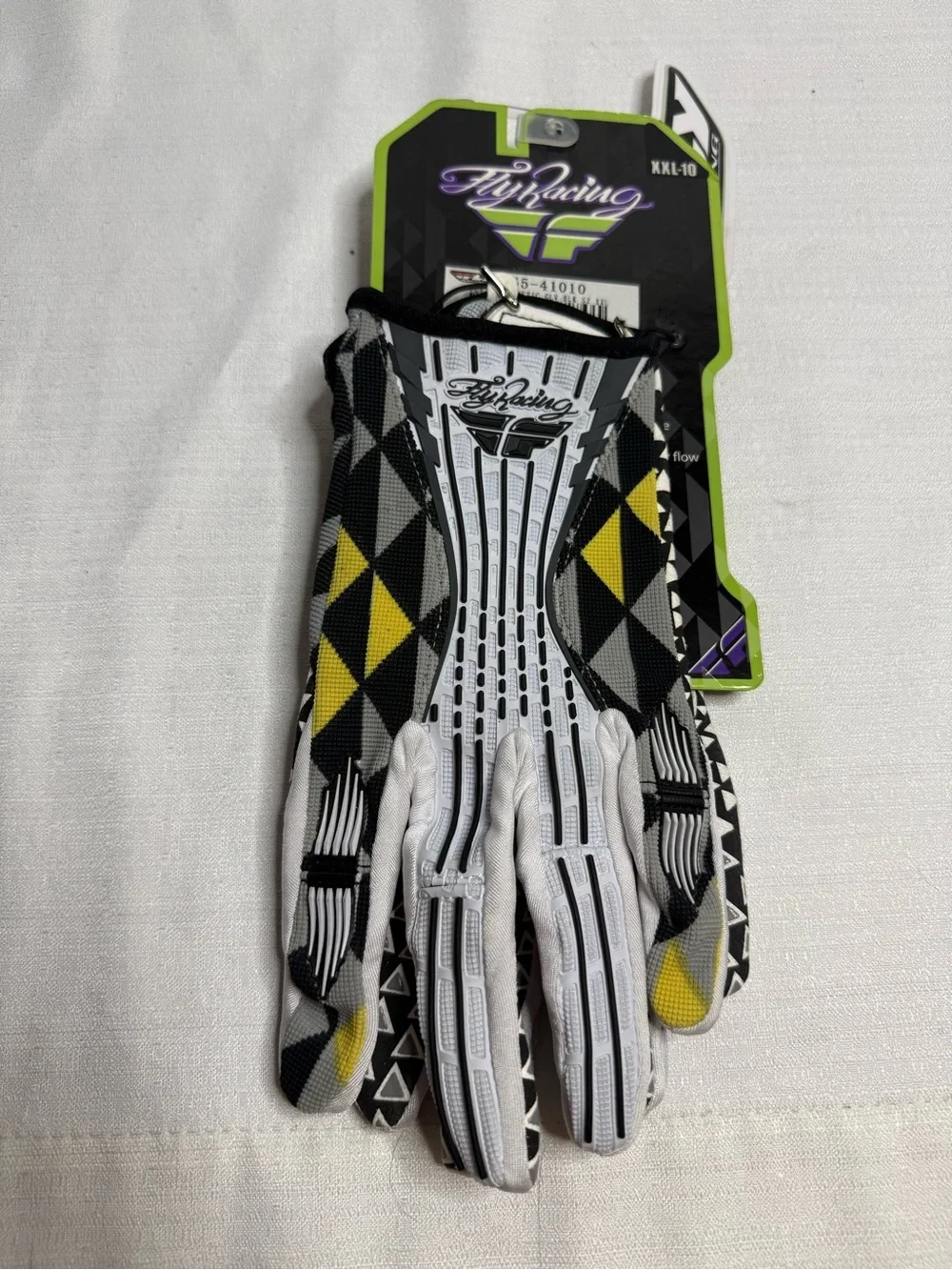 Fly Racing Ladies Kinetic Gloves Black White Yellow Motocross Riding XXL-10 NWT